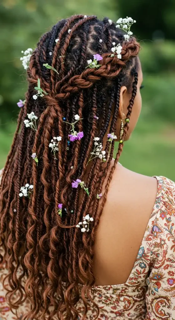 Boho Braided Passion Twist with Floral Accents