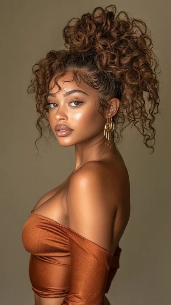 15 Spring Weave Ponytail Hairstyles with Bangs: Trendy Styles for Every Occasion 9 Curly High Weave Ponytail with Voluminous Curls Bangs