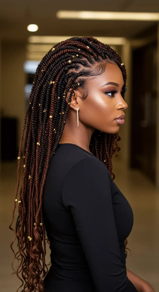 Luxurious Passion Twists with Golden Beads