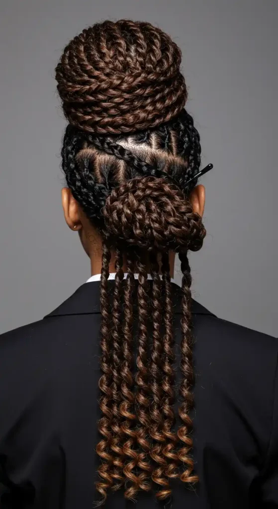 Sculpted Braided Bun with Passion Twist Tendrils