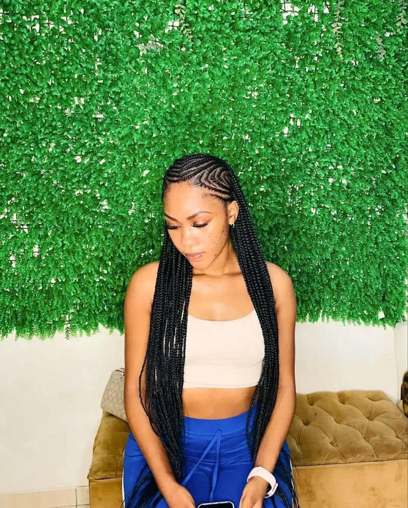 Sleek Box Braids with Detailed Parting