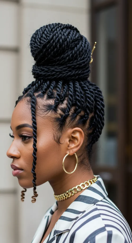 Sleek High Bun with Passion Twist Framing
