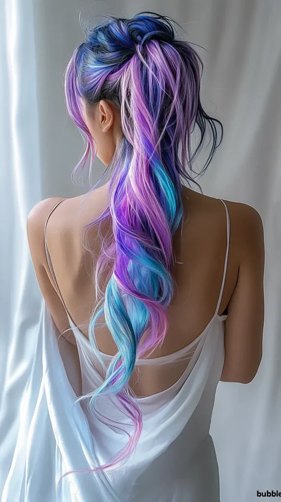 15 Spring Weave Ponytail Hairstyles with Bangs: Trendy Styles for Every Occasion 16 Split-Tone Bubble Weave Ponytail with Geometric Bangs