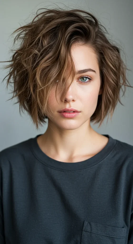 21 Glamorous Hairstyles for Straight Hair -That Showcase Its Natural Shine 5 Tousled Bob – Effortless Texture Meets Bold Edge