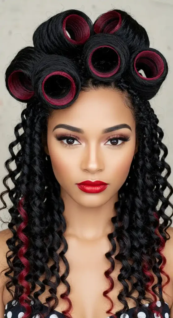 Vintage-Inspired Victory Rolls with Passion Twists