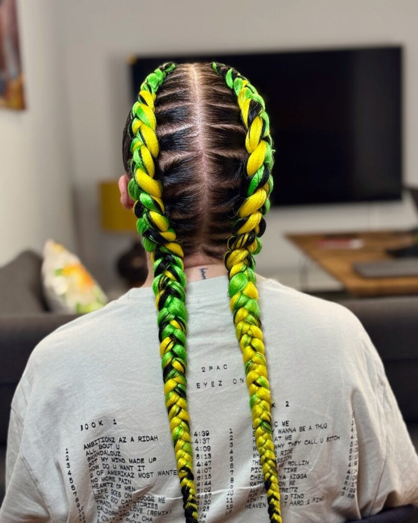 9. Neon Green and Yellow Two Long Braids