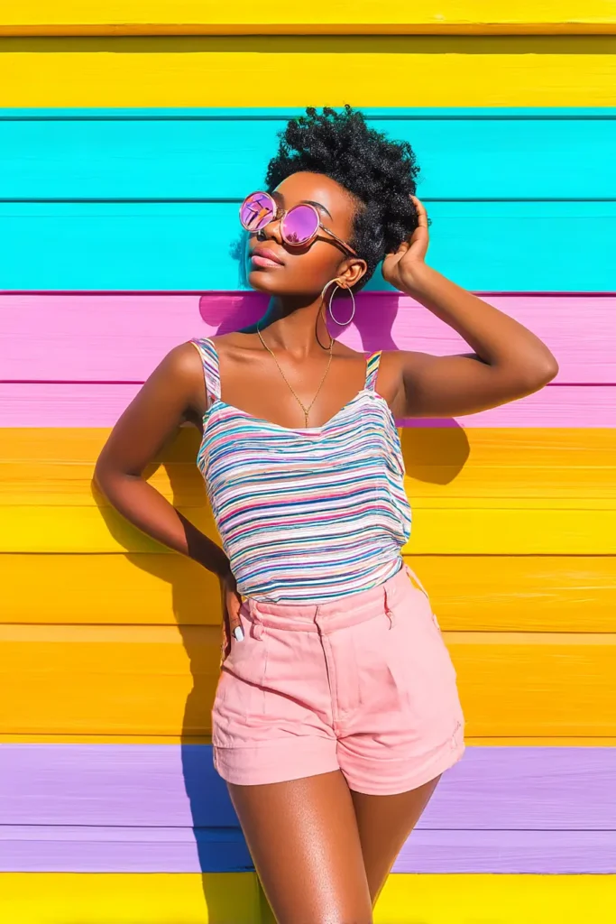 #1. Striped Tank with Cotton Candy Pink Shorts