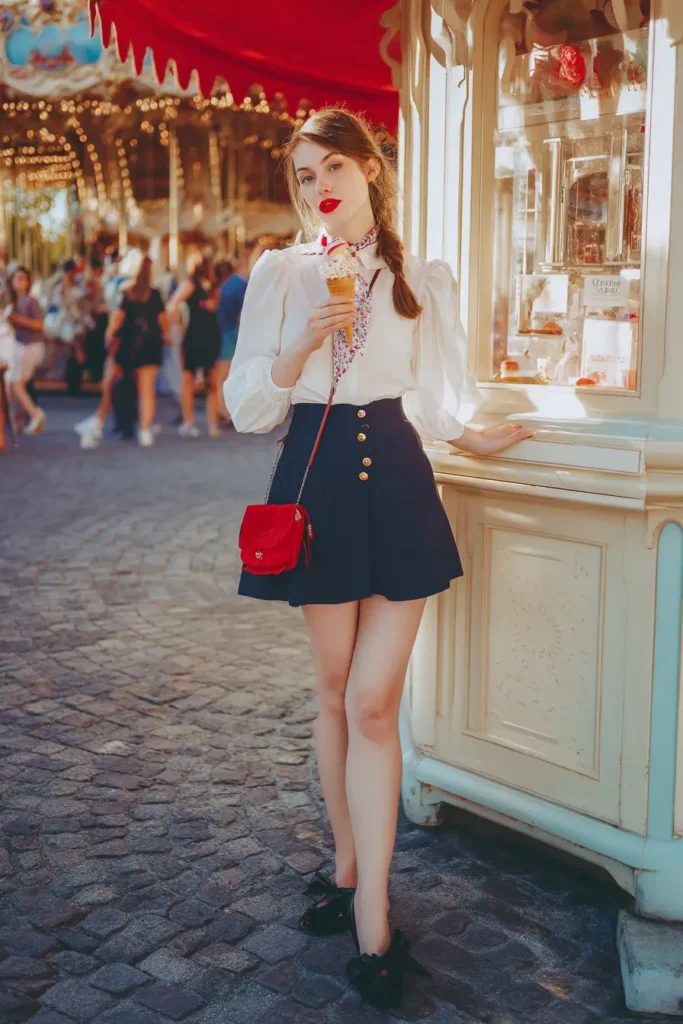 20 Cool Theme Park Outfit Ideas: Effortless Styles That Keep You Moving 12 #11. Parisian Charm & Carousel Whimsy
