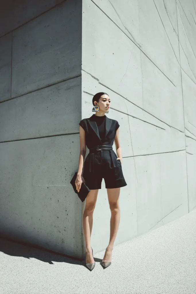 #13. Structured Black Co-Ord with Statement Earrings