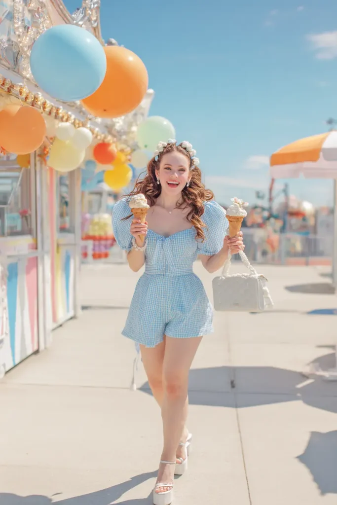 20 Cool Theme Park Outfit Ideas: Effortless Styles That Keep You Moving 19 #18. Gingham Whimsy & Double Scoop Joy