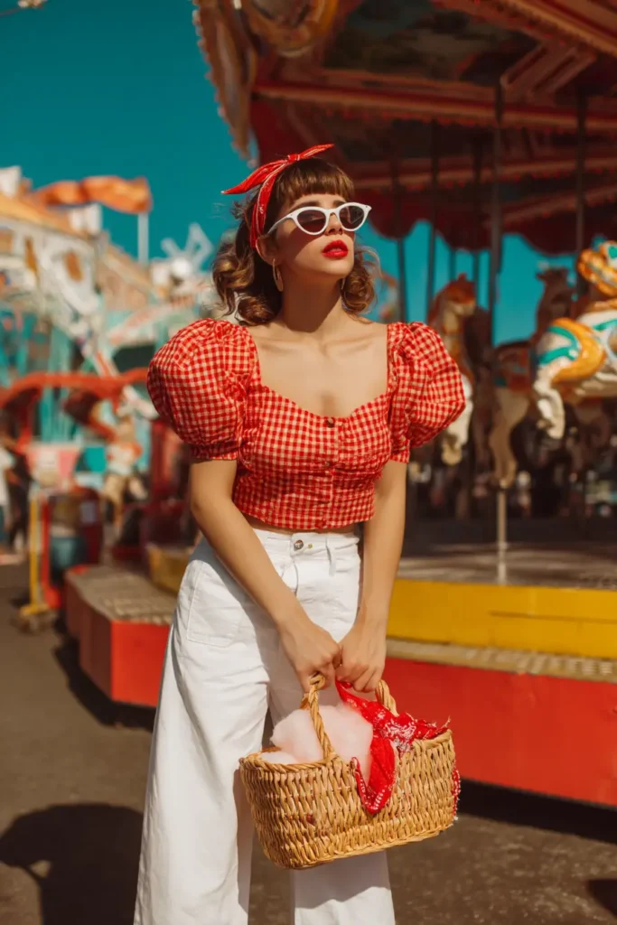 20 Cool Theme Park Outfit Ideas: Effortless Styles That Keep You Moving 4 #3. Retro Gingham & Carousel Glam