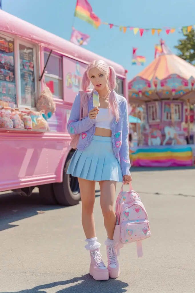 20 Cool Theme Park Outfit Ideas: Effortless Styles That Keep You Moving 8 #7. Cotton Candy Cutie & Kawaii Vibes