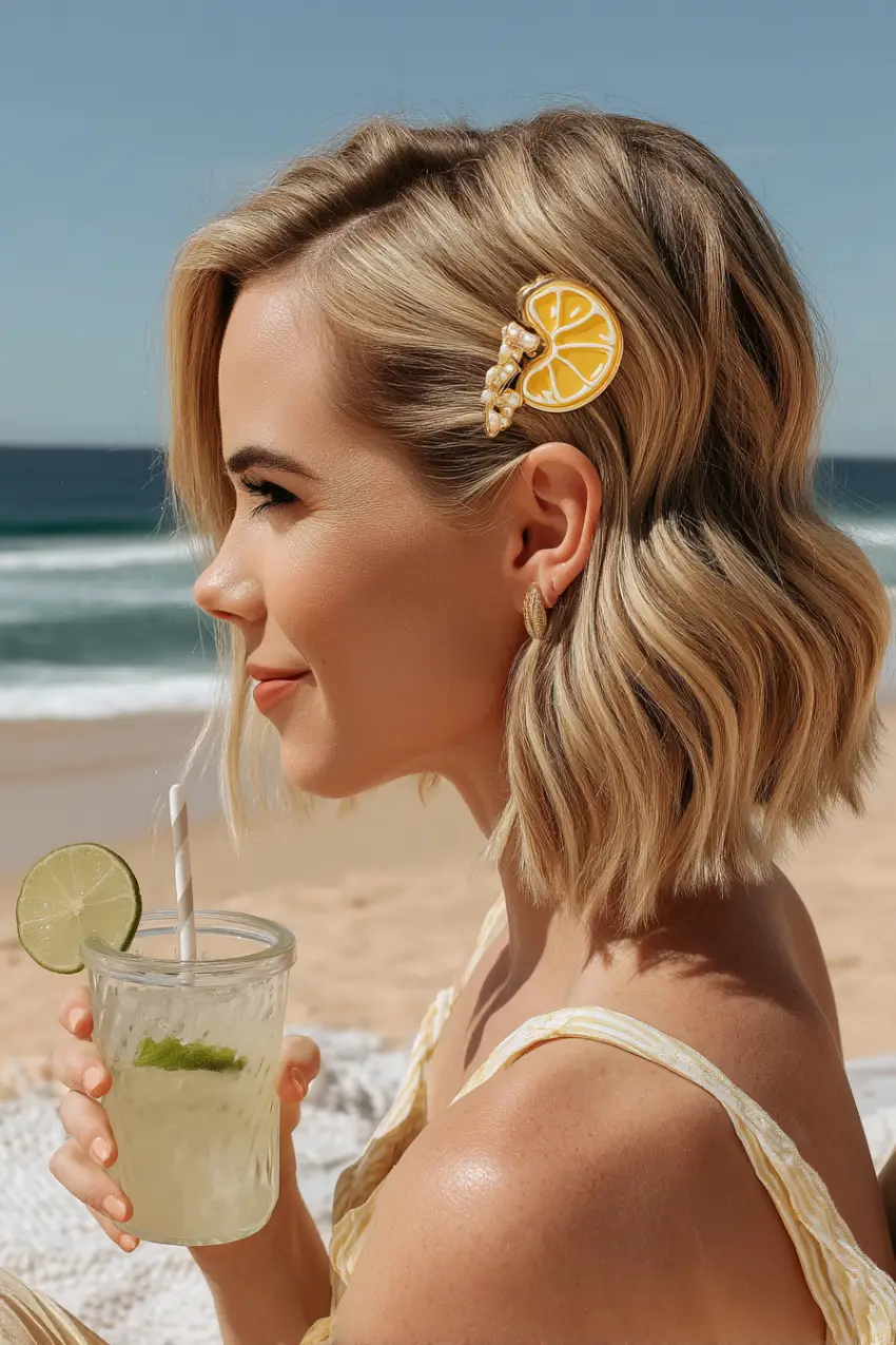 25 Best Beach Hairstyles For Summer: Fresh Hair Inspo for Sandy Adventures 5 Beachy Blonde Waves with Citrus Clip Accent