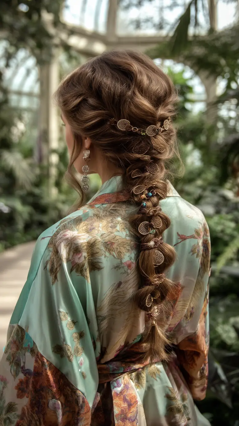Bohemian Garden Braid with Gold Leaf Charms