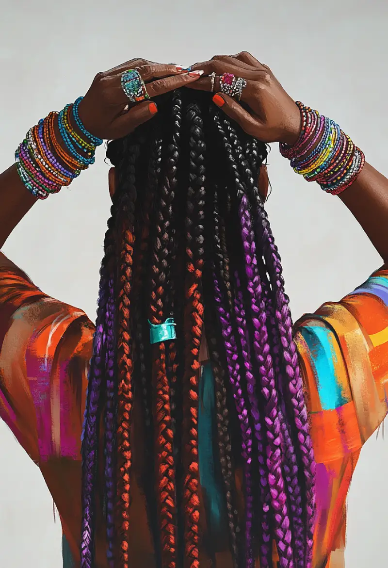 Carnival Knotless Braids with Ombre Beads and Bold Color Streaks