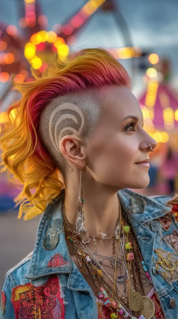 15 Edgy Shaved Side Hairstyles: Stand Out From The Crowd 16 Carnival Vivid Side-Swept Mohawk