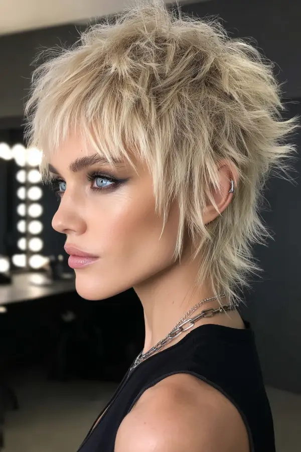 25 Trendy Wolf Haircut Ideas for Women: Chic Layers and Textures to Rock This Season 8 Choppy Blonde Wolf Cut with Razor-Sharp Layers