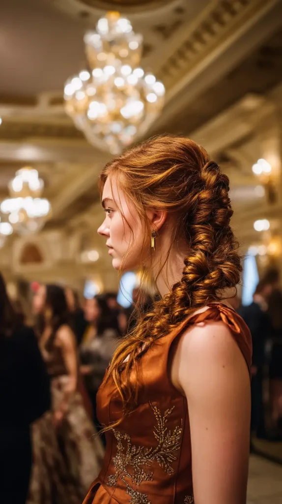 15 Glamorous Prom Hairstyles for Medium Length Hair: No Salon Required 11 Coppery Fishtail Cascade