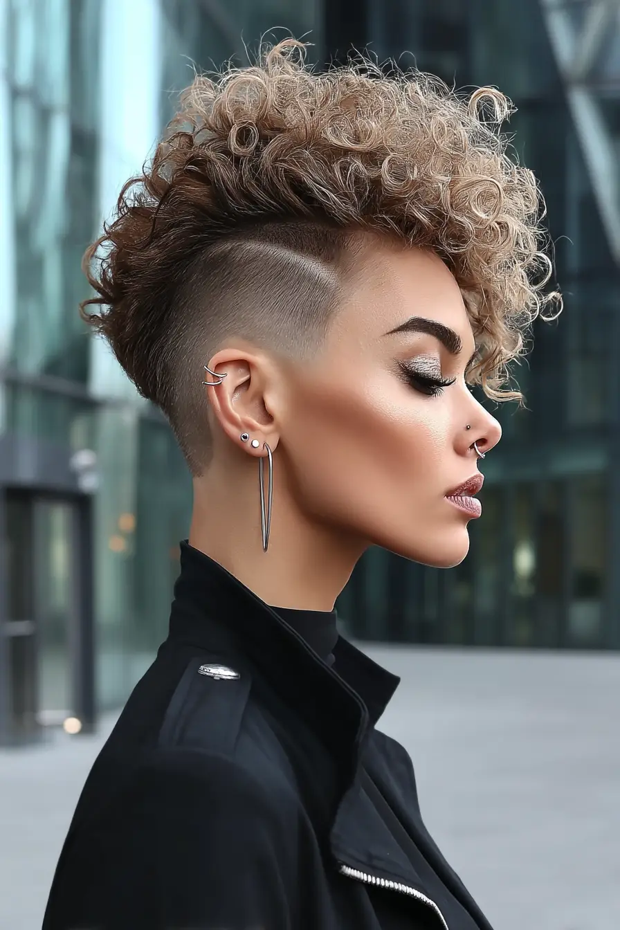 25 Trendy Wolf Haircut Ideas for Women: Chic Layers and Textures to Rock This Season 12 Curly Mohawk Wolf Cut with Precision Undercut
