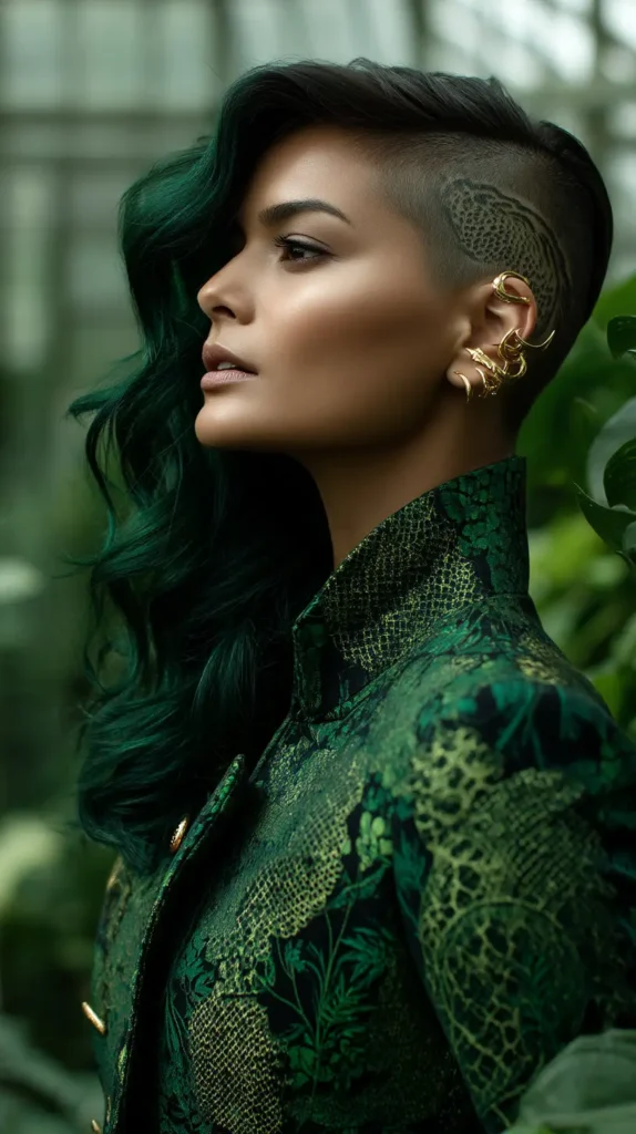 15 Edgy Shaved Side Hairstyles: Stand Out From The Crowd 6 Emerald Serpentine Sidecut