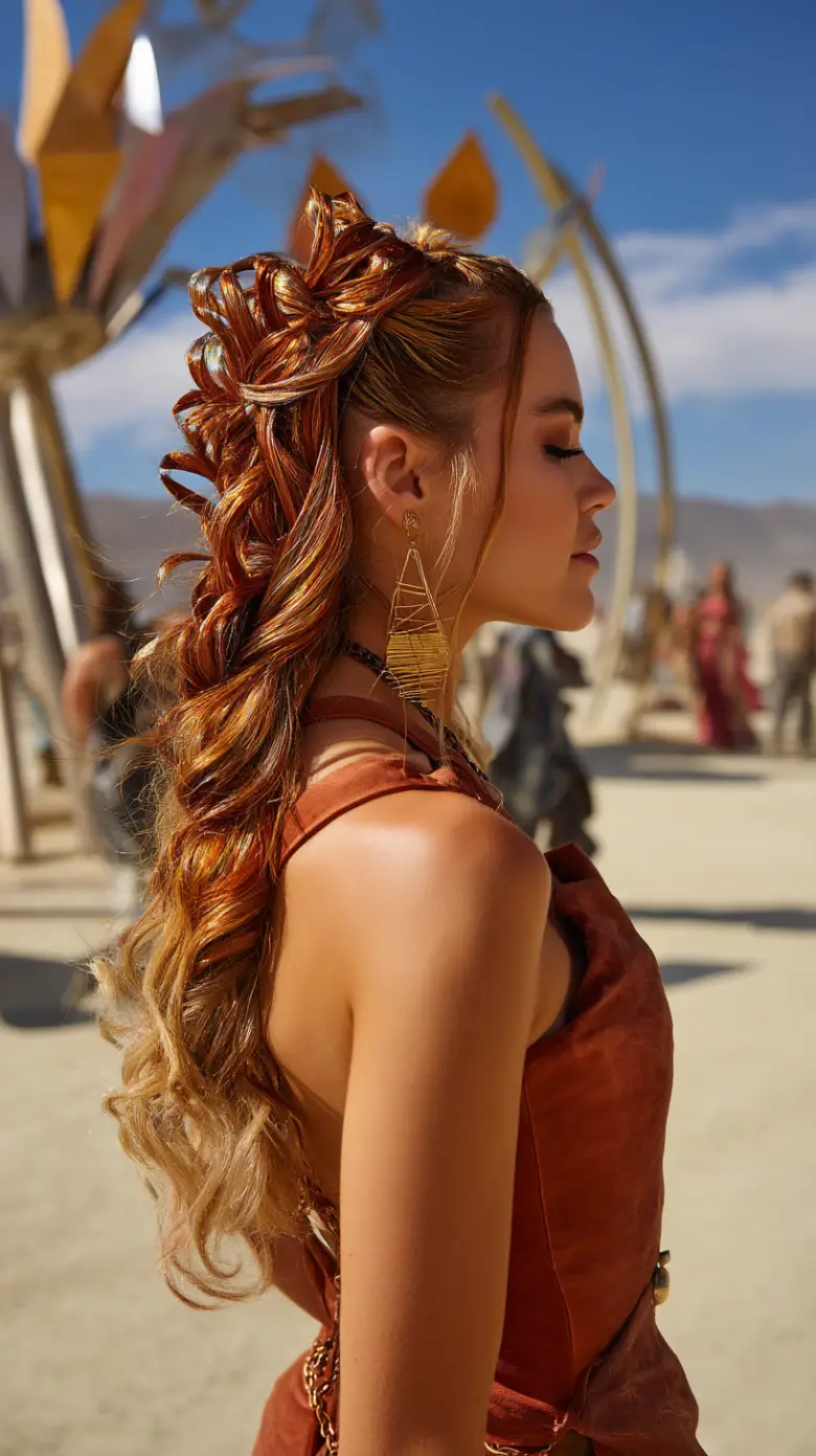 Fiery Fauxhawk Braid with Sunset Highlights