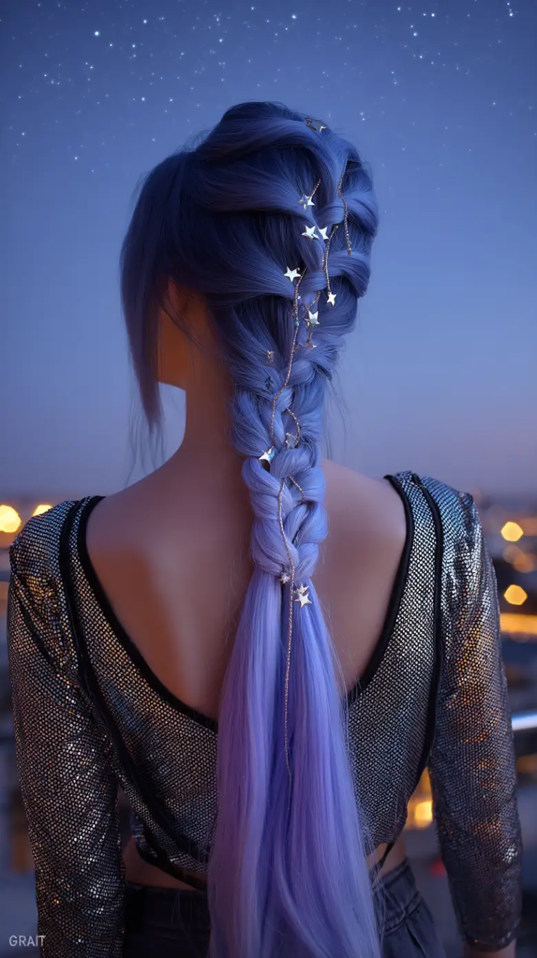 Galaxy Braid with Star Charms on Lilac Locks