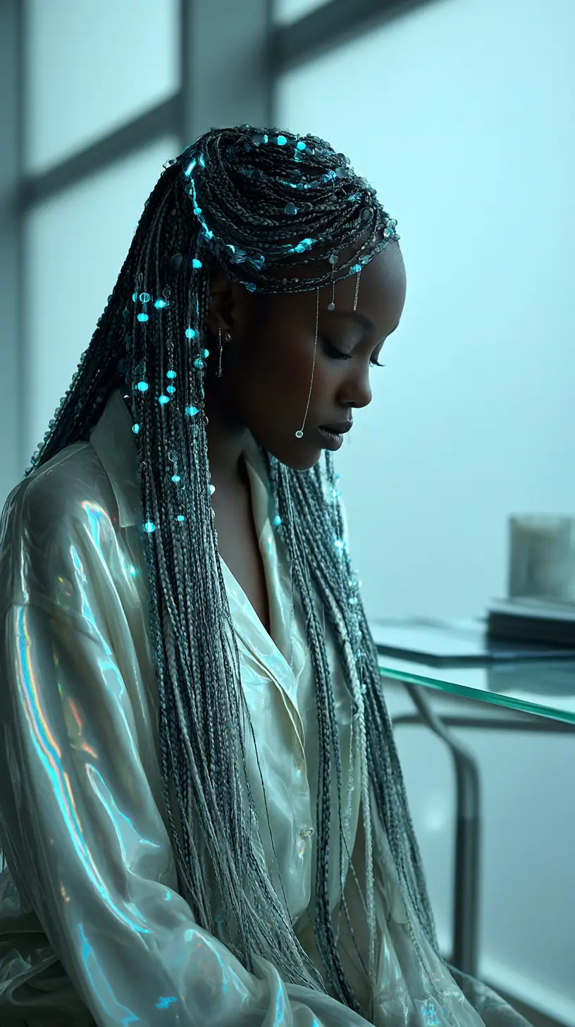 Ice Glow Knotless Braids with Luminous Beads