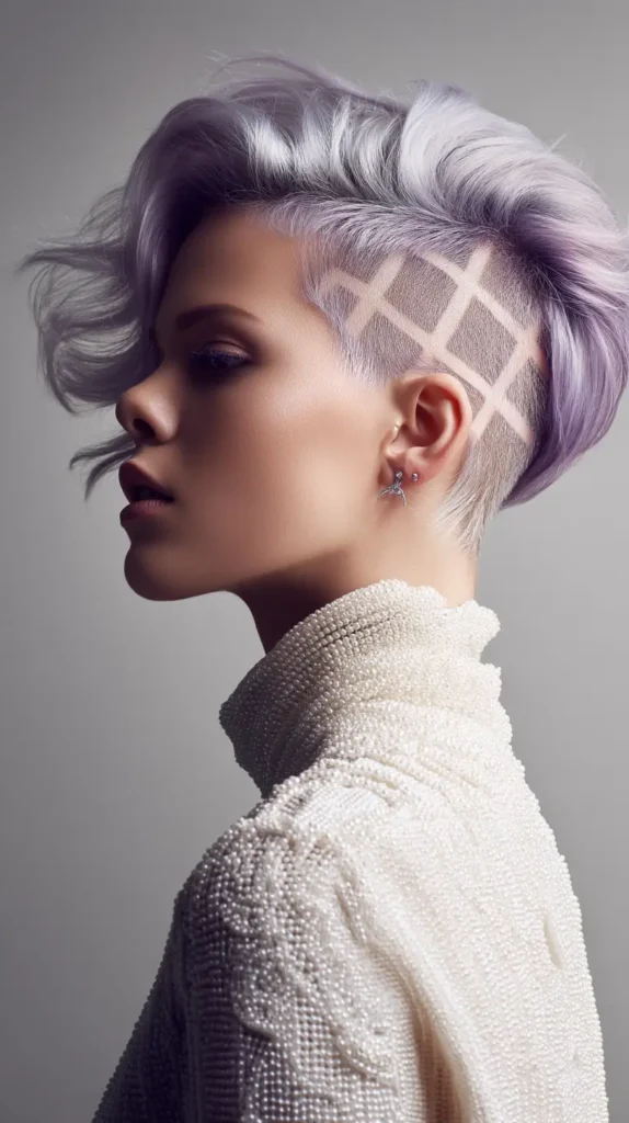 15 Edgy Shaved Side Hairstyles: Stand Out From The Crowd 5 Lavender Frost Geometric Undercut