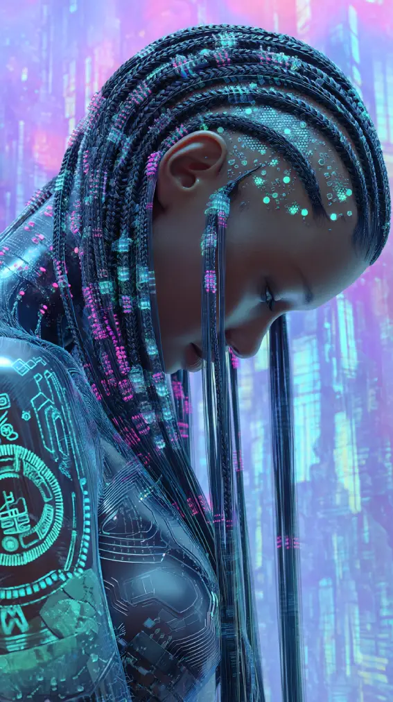 Neon Circuit Knotless Braids with Glitch Core Glow