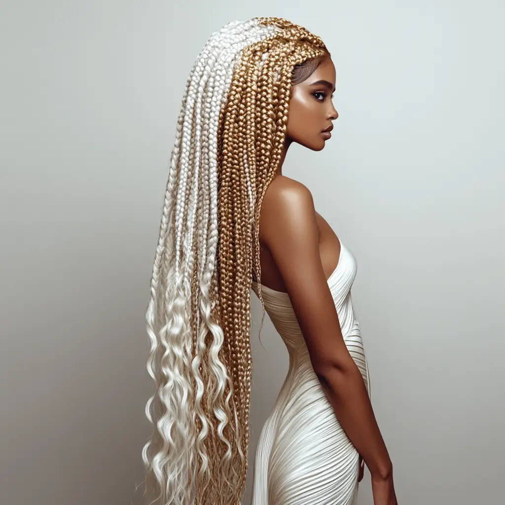 Platinum Ombre Knotless Braids with Flowing Curls