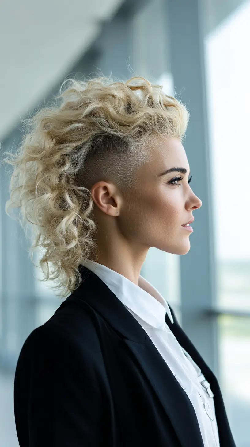 20 Classy Work Hairstyles Ideas for Girls: Elegant and Easy Styles to Wear Daily 2 Power Curls with Shaved Sides