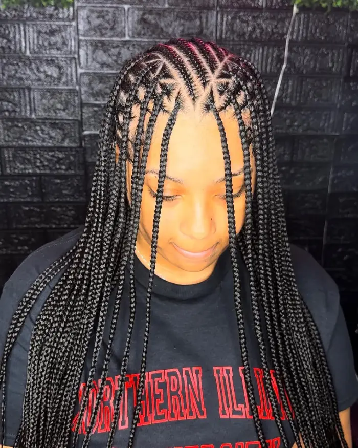 Precision Parted Knotless Braids with Sleek Shine