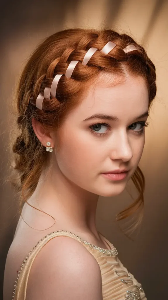 15 Glamorous Prom Hairstyles for Medium Length Hair: No Salon Required 15 Ribbon-Woven Crown Braid