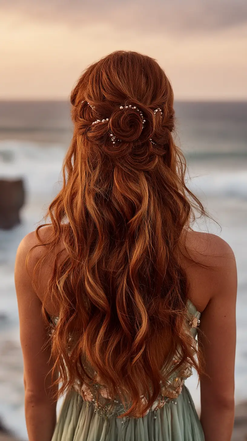 Romantic Rosette Half-Up Waves with Pearl Pins