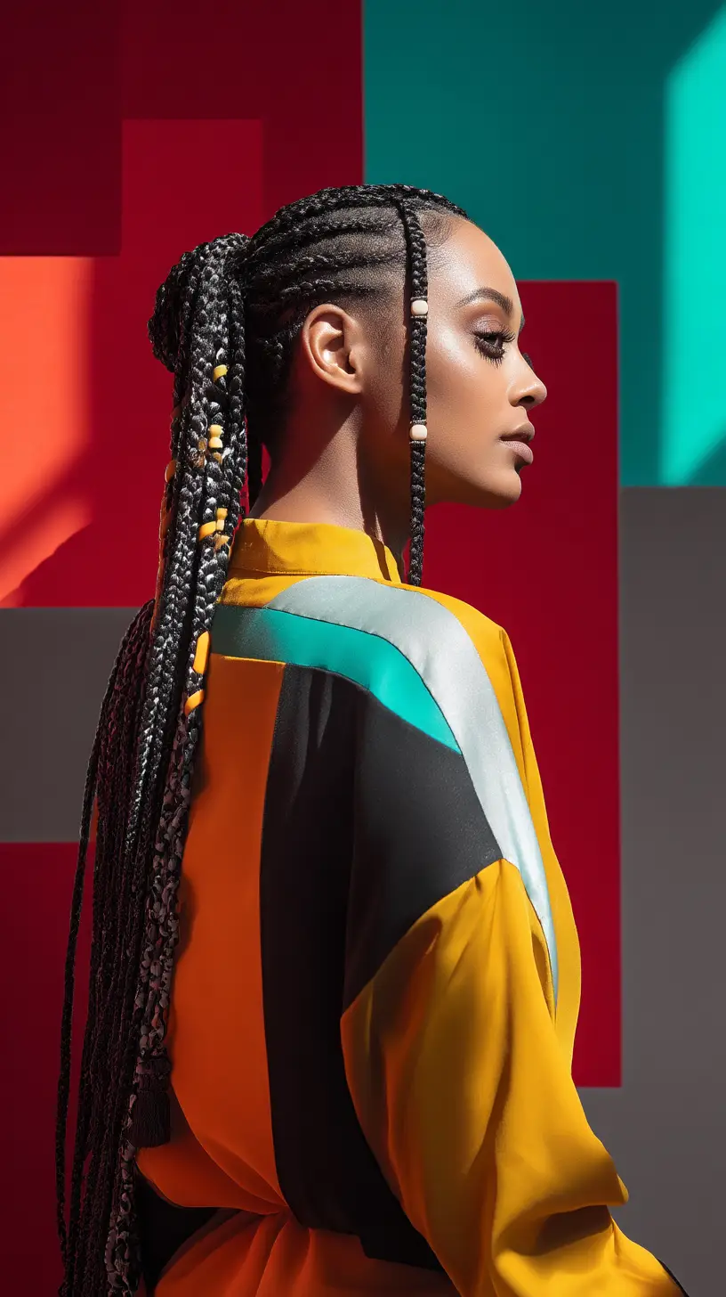 Sleek Ponytail Knotless Braids with Bold Beads and Side Cornrows