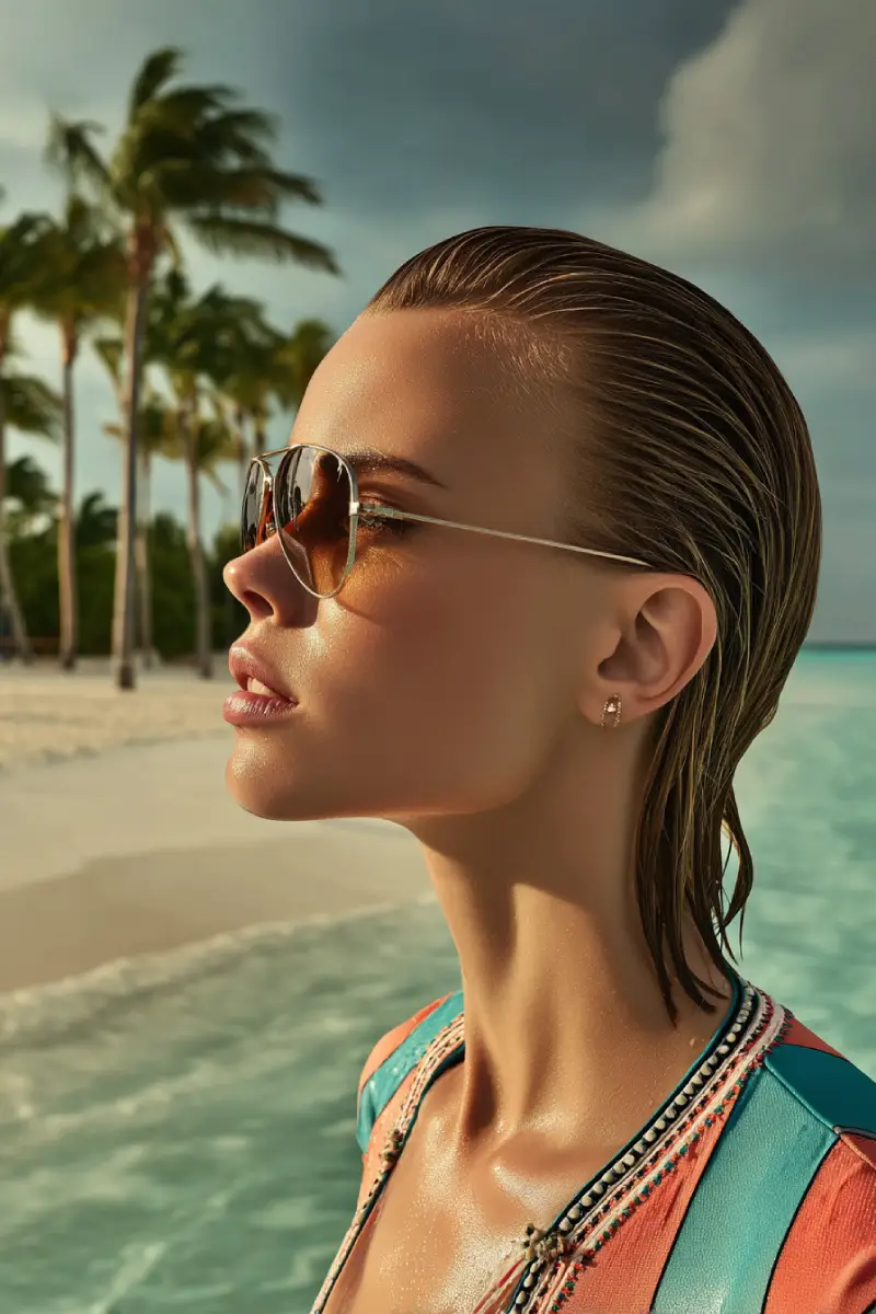 25 Best Beach Hairstyles For Summer: Fresh Hair Inspo for Sandy Adventures 18 Slicked-Back Wet Hair Look