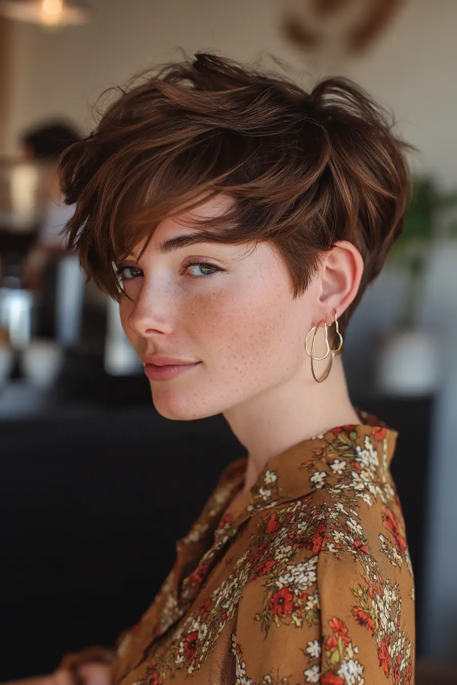 25 Trendy Wolf Haircut Ideas for Women: Chic Layers and Textures to Rock This Season 21 Soft Tousled Pixie Wolf Cut in Chestnut Brown
