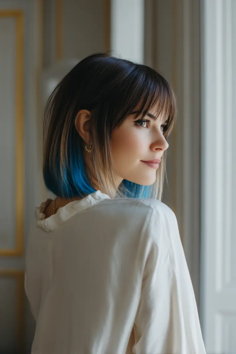 21 Trendy Medium Length Layered Hairstyles: Modern Styles for a Fresh Update 18 Straight Layered Bob with Bold Blue Underdye