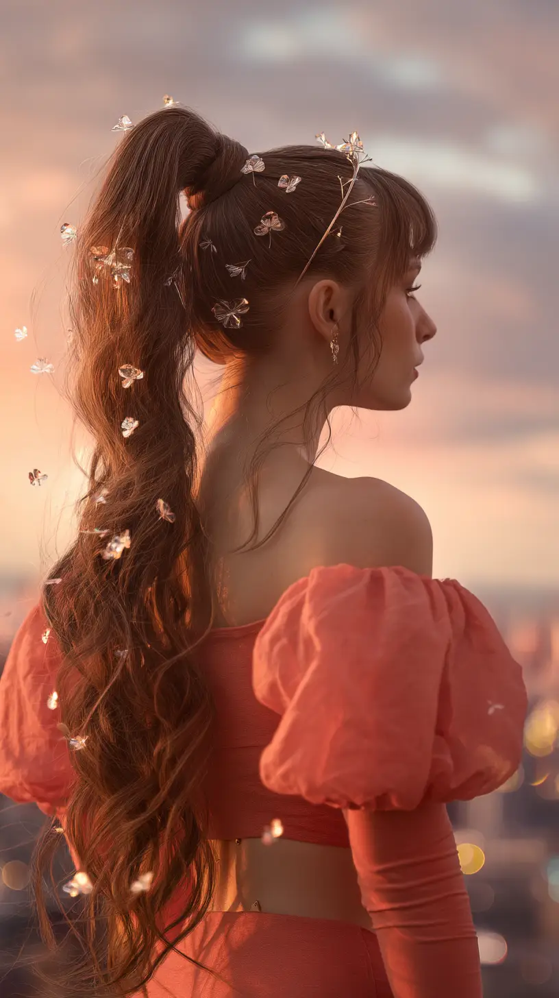 Sunset Sparkle Ponytail with Butterfly Charms
