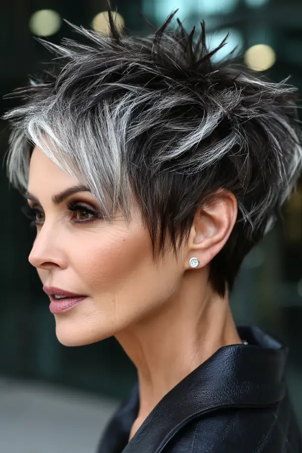 25 Trendy Wolf Haircut Ideas for Women: Chic Layers and Textures to Rock This Season 6 Textured Pixie Wolf Cut with Silver Accents