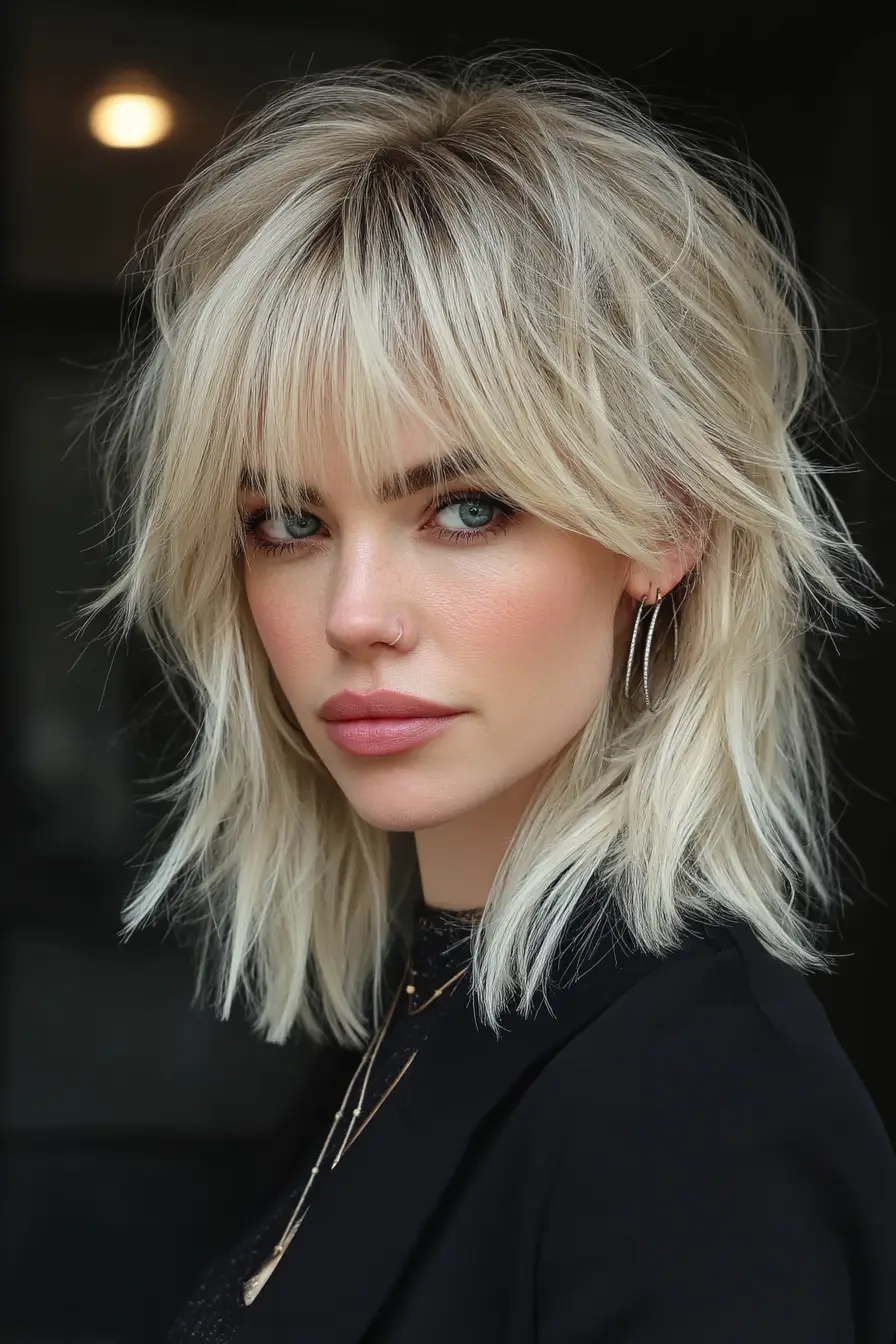 25 Trendy Wolf Haircut Ideas for Women: Chic Layers and Textures to Rock This Season 2 Textured Platinum Wolf Cut with Curtain Fringe