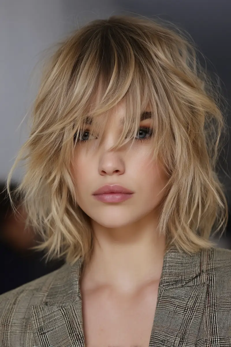 21 Trendy Medium Length Layered Hairstyles: Modern Styles for a Fresh Update 3 Textured Shaggy Layers with Wispy Fringe