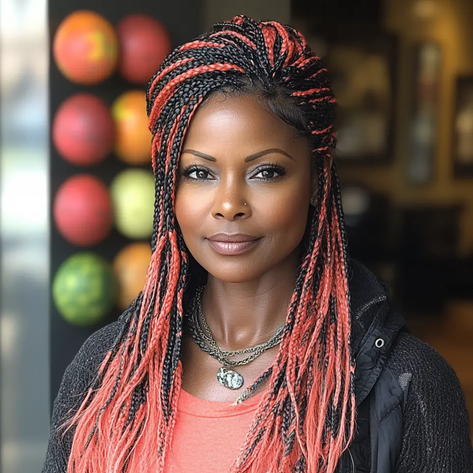 Watermelon Punch Knotless Braids with Coral Highlights