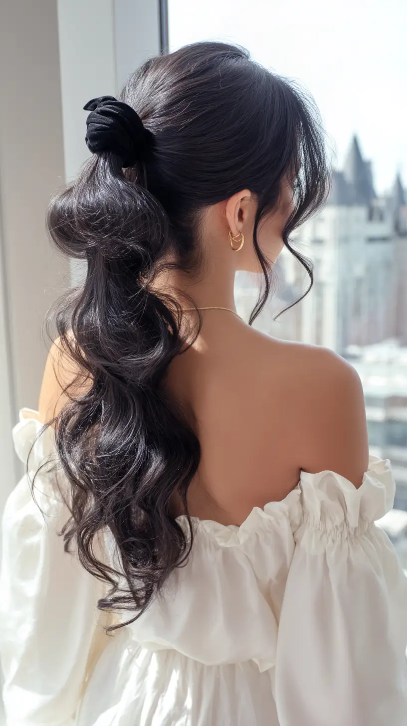 20 Classy Work Hairstyles Ideas for Girls: Elegant and Easy Styles to Wear Daily 4 Wavy High Pony with Volume Scrunch