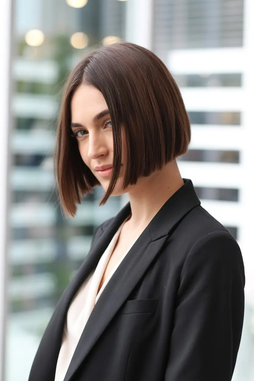 #1. Chocolate Brown Blunt Bob: Sharp and Sophisticated