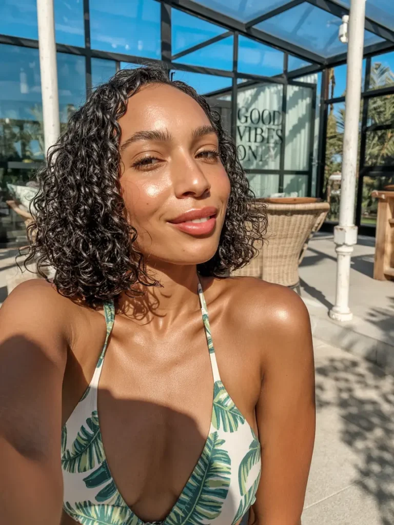 #1. Glossy Curls with a Tropical Glow