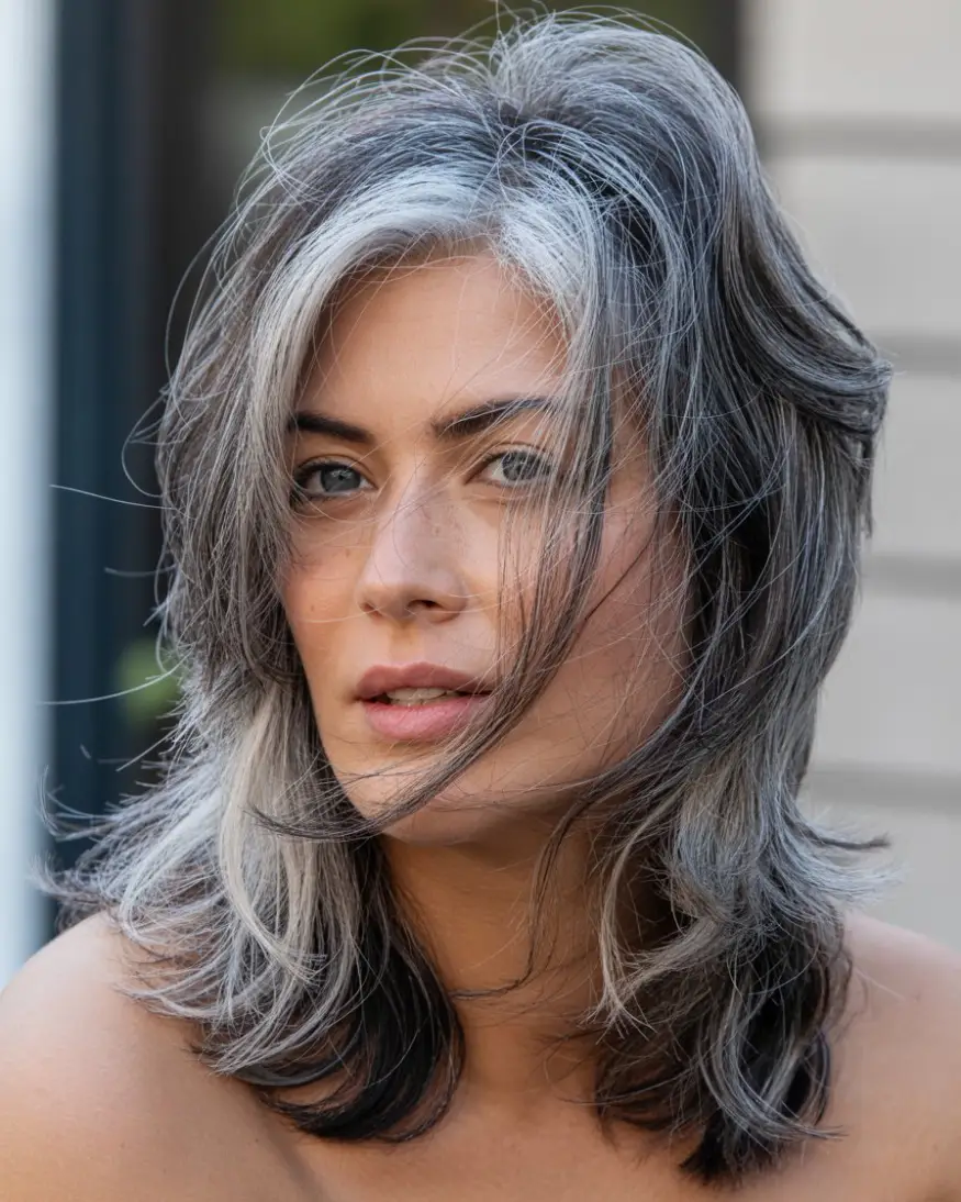20 Timeless Salt & Pepper Hairstyles: Classic Styles with a Modern Twist 2 #1. The Textured Silver Shag