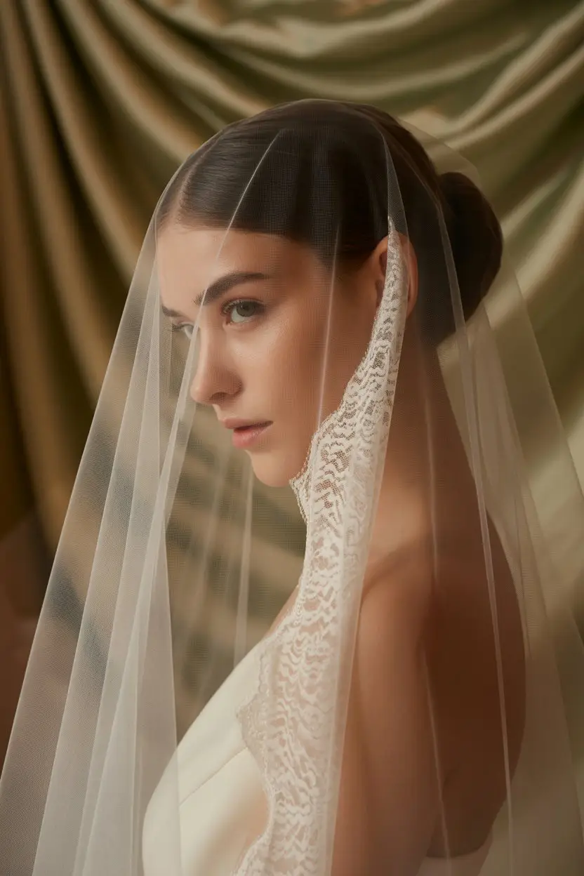 15 Ethereal Wedding Hairstyles With Veil: Soft and Stunning Bridal Inspirations 2 #1. Timeless Low Bun with Cathedral Veil