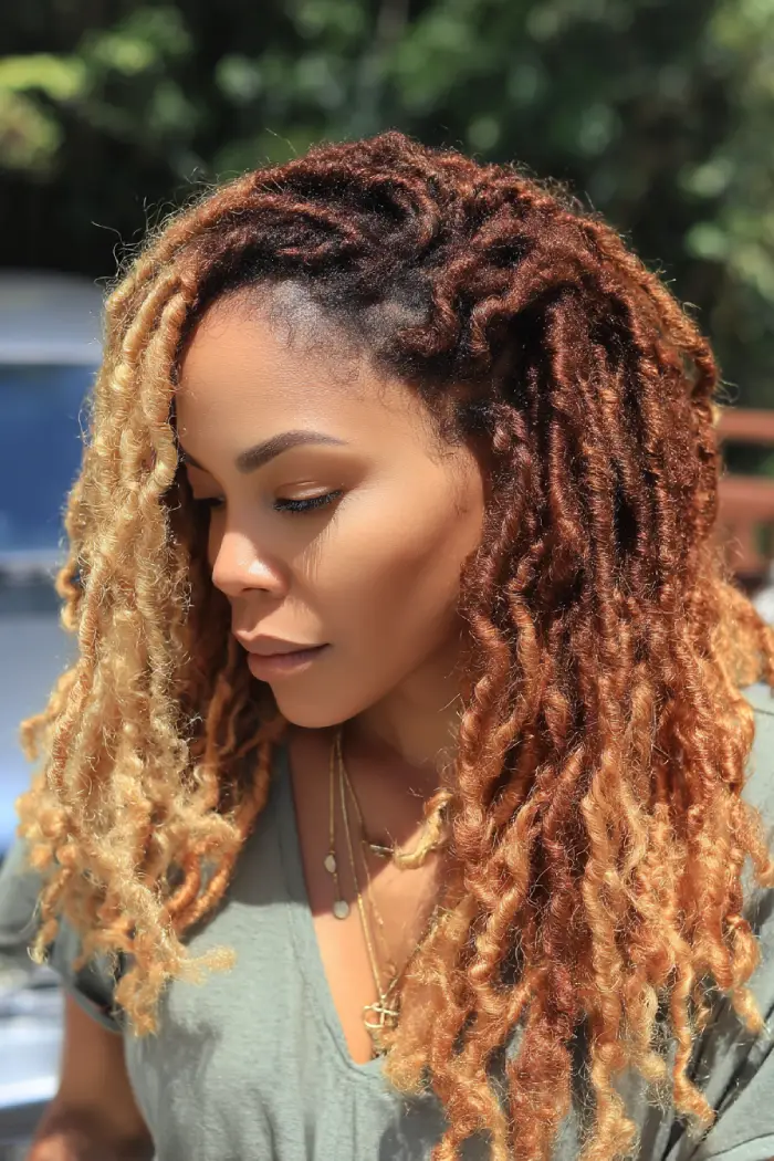 19 Creative Locs Hairstyles: Statement-Making Styles to Try Now 2 #1. Two-Tone Auburn and Honey Blonde Locs