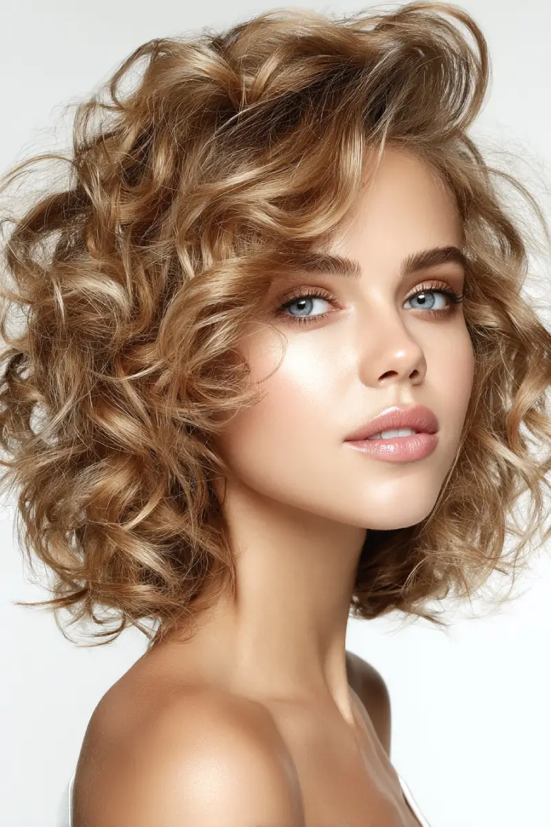 #1. Voluminous Honey Blonde Curls with Tousled Layers